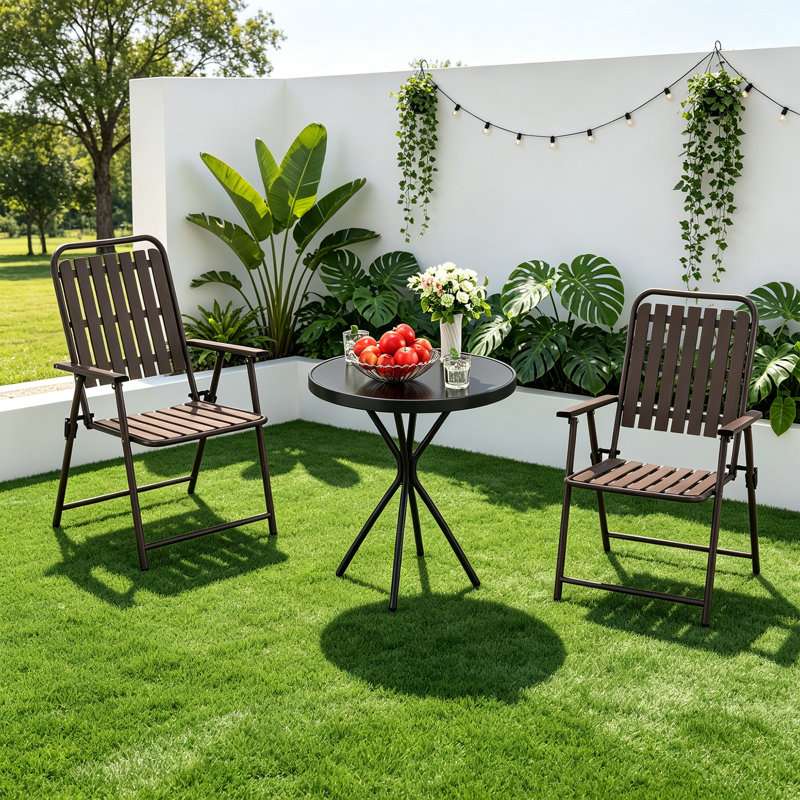 Ensemble bistro pour patio avec chaises pliantes et table d'appoint ronde, Brown