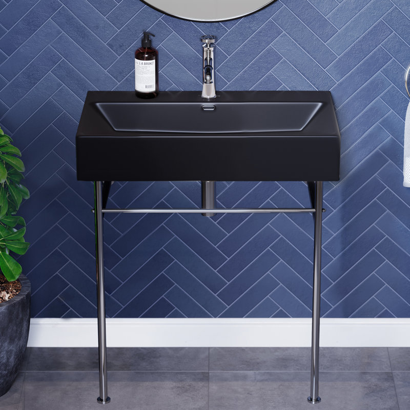 Lavabo console en céramique 30 po Claire, Noir / chrome