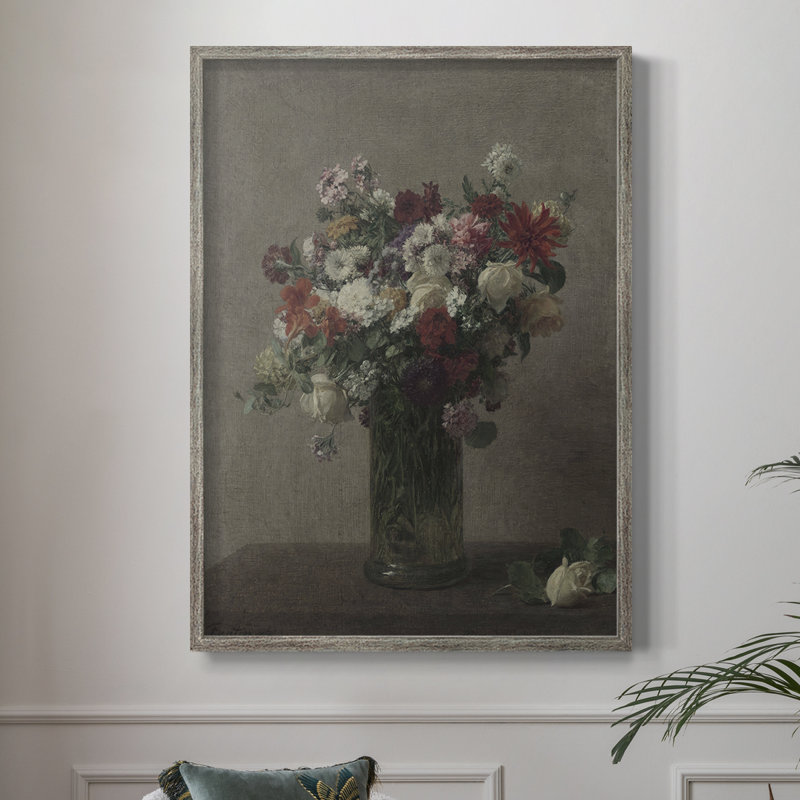 Impression florale vintage encadrée XLIX - bois massif, H 15 po x l 12 po