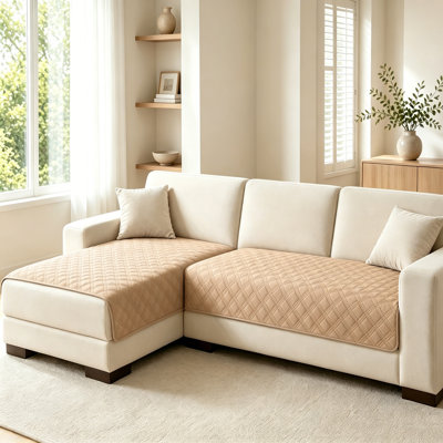 2-Piece Quilted L-Shaped Sofa Cushion Cover, Pet-Friendly Non-Slip Sectional Sofa Protector, Machine Washable