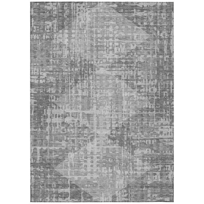 Machine Washable Indoor/Outdoor Xhevrie Gray Rug, Rectangle 10' x 14'