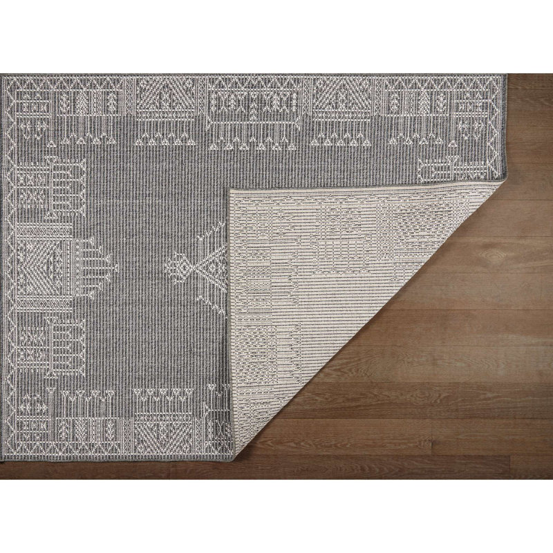 Armiead Polypropylene Gray/White Indoor/Outdoor Rug, Rectangle 2' x 3'