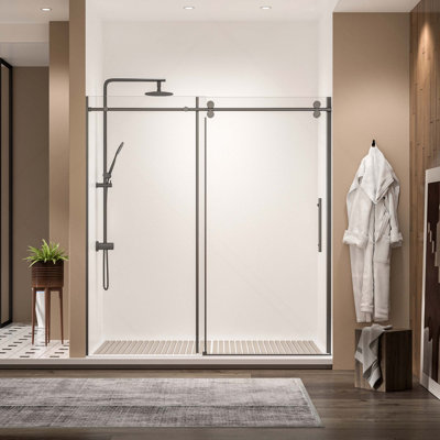 Reversible Installation 10mm SGCC Tempered Glass Door Stainless Steel Round Tube Frameless Single Sliding Shower Door