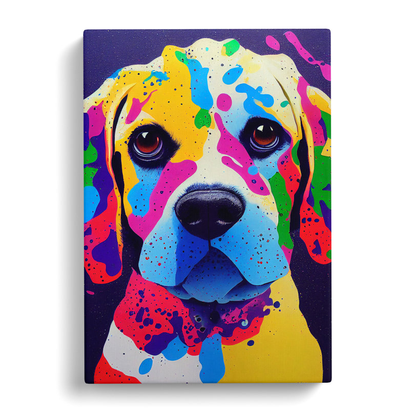 XV1022-4074X Splashed Dog No.1 Abstract - Print, White, 76cm H x 50cm W, Wrapped Canvas