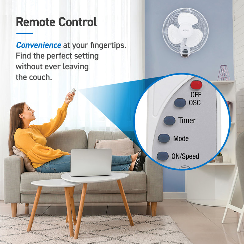 Commercial Cool 16-Inch White Wall Fan with Remote Control
