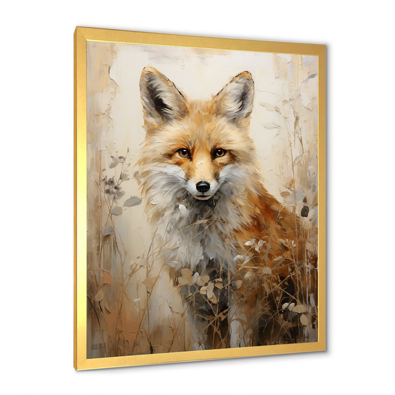 Portrait de renard minimalisme dans la forêt - impressions encadrées, H 32 po x l 24 po x P 1 po, Cadre doré simple