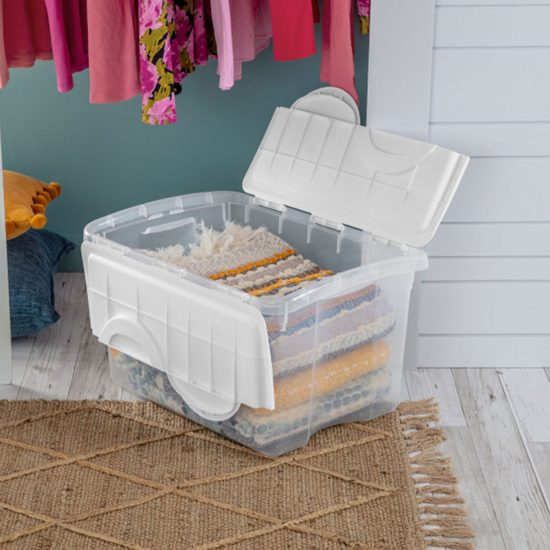 Bac empilable en plastique avec couvercle à charnière 48 qt avec couvercle Sterilite, 18-Pack