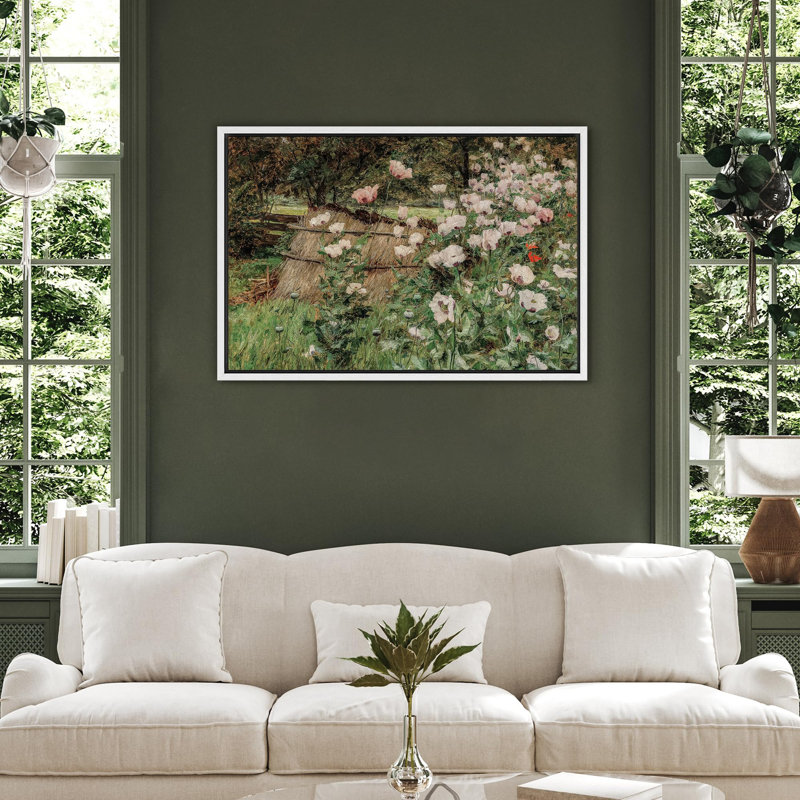 Champ de coquelicots et meules de foin, H 36 po x l 24 po, Blanc