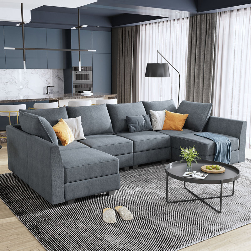 Canapé modulaire en U Coss, 100% polyester gris bleuâtre