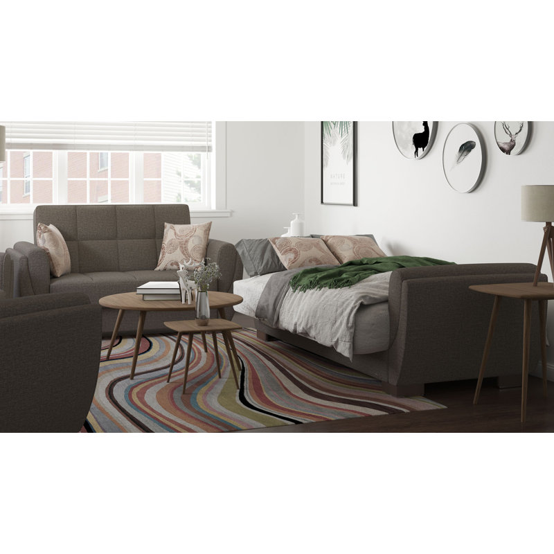 Collection Upholstered Convertible Loveseat With Storage, Polyester, Brown