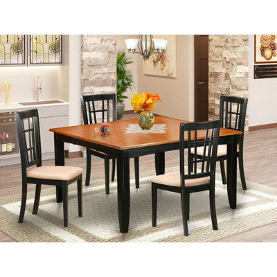 Ensemble de table de salle à manger 5 pièces pour 4 personnes comprenant une table de cuisine carrée avec rallonge papillon et 4 chaises de salle à manger rembourrées en tissu de lin, 54 x 54 pouces, noir et cerise