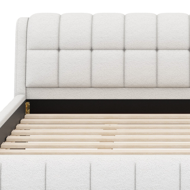 Lit plateforme tapissier Mid-Century, Blanc