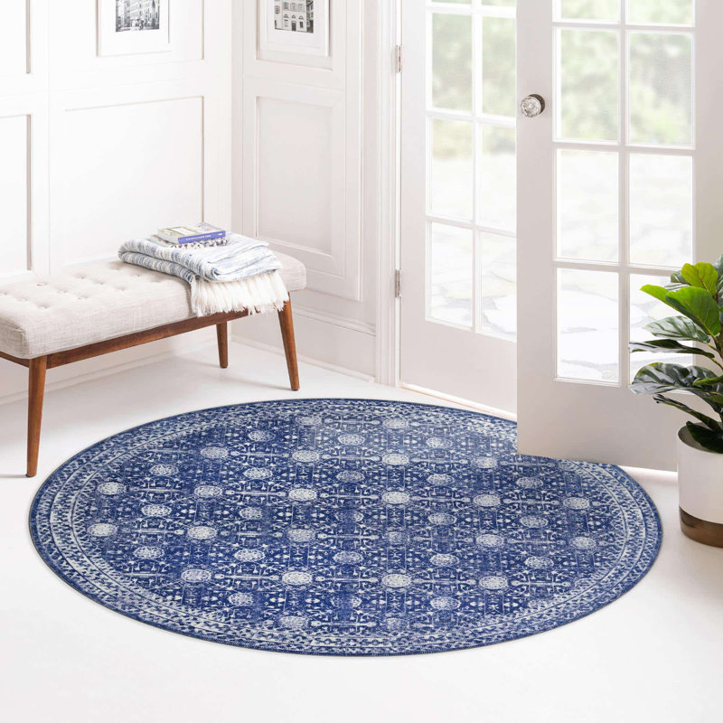 Dymph Chenille Geometric Indoor Rug, Round 7'6"