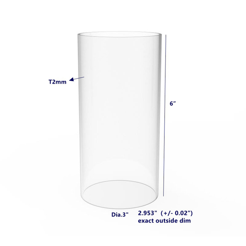 Tube en acrylique transparent de 3 po de diamètre (2 953 po de diamètre extérieur exact) x 6 po de long à extrémité ouverte