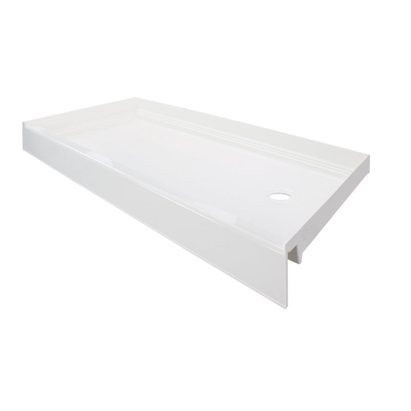 Base de douche à seuil simple l 60 po x p 30 po, Bonde à droite, Blanc