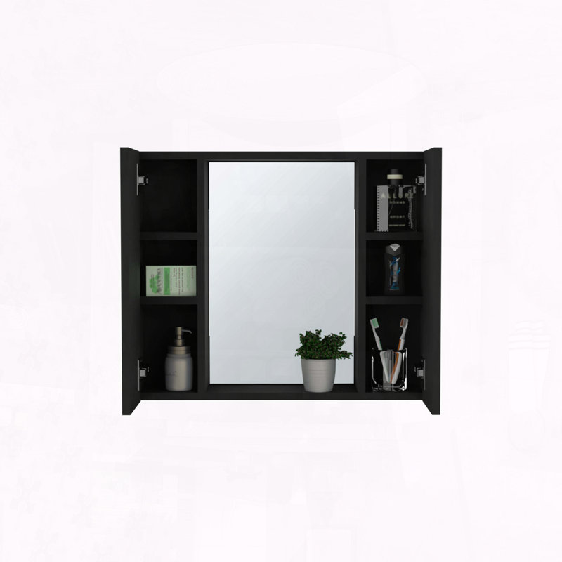 Armoire à pharmacie avec 6 tablettes et miroir Artemisa, Noir