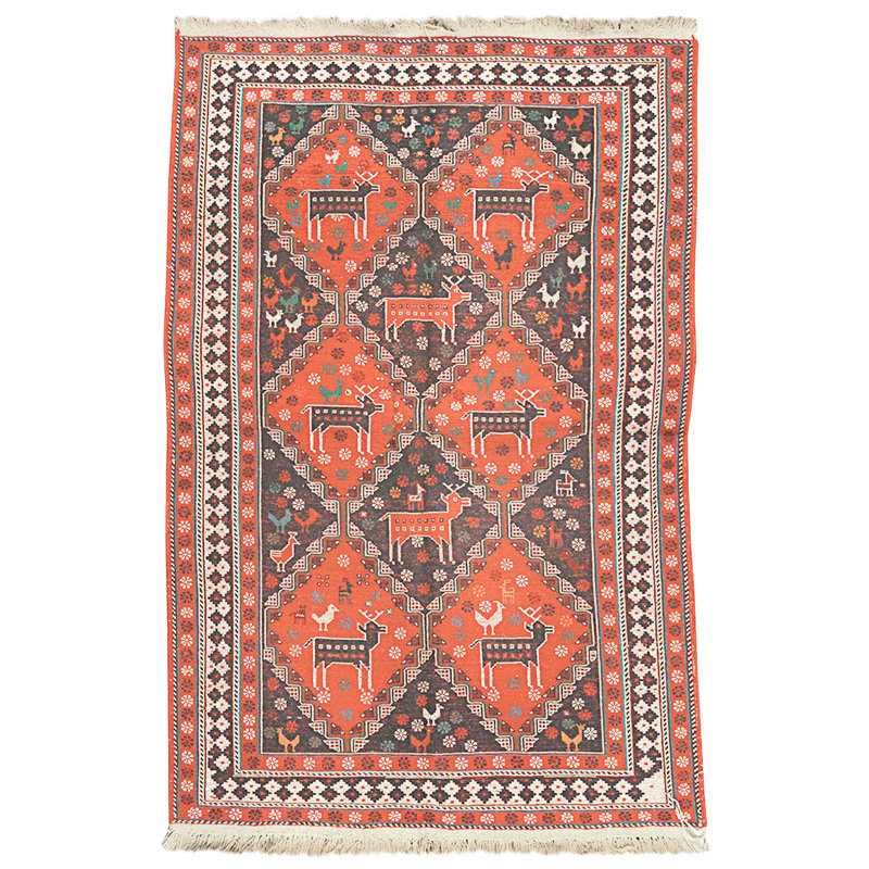 Tapis rouge et bleu marine noué à la main de haute qualité