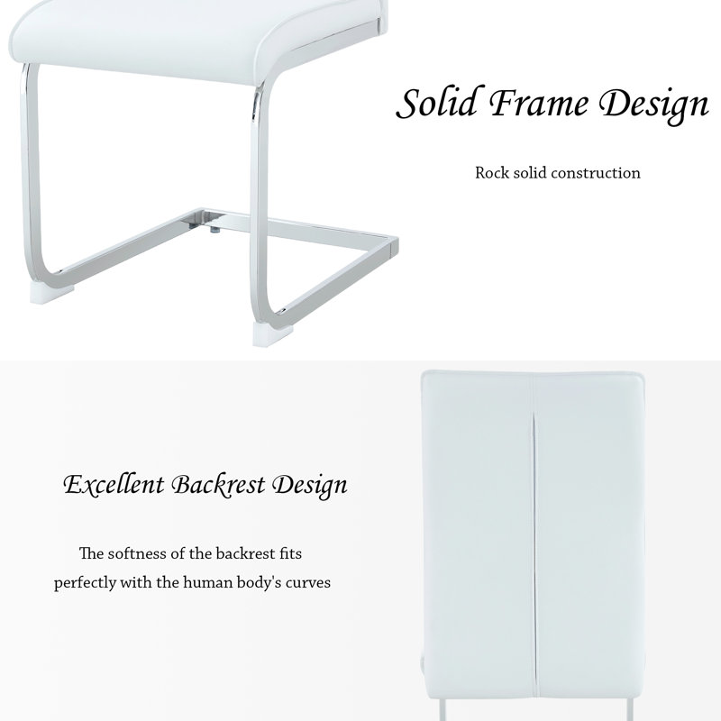 Ensemble de chaises arquées en cuir et cuir (ensemble de 2), Blanc, Argent
