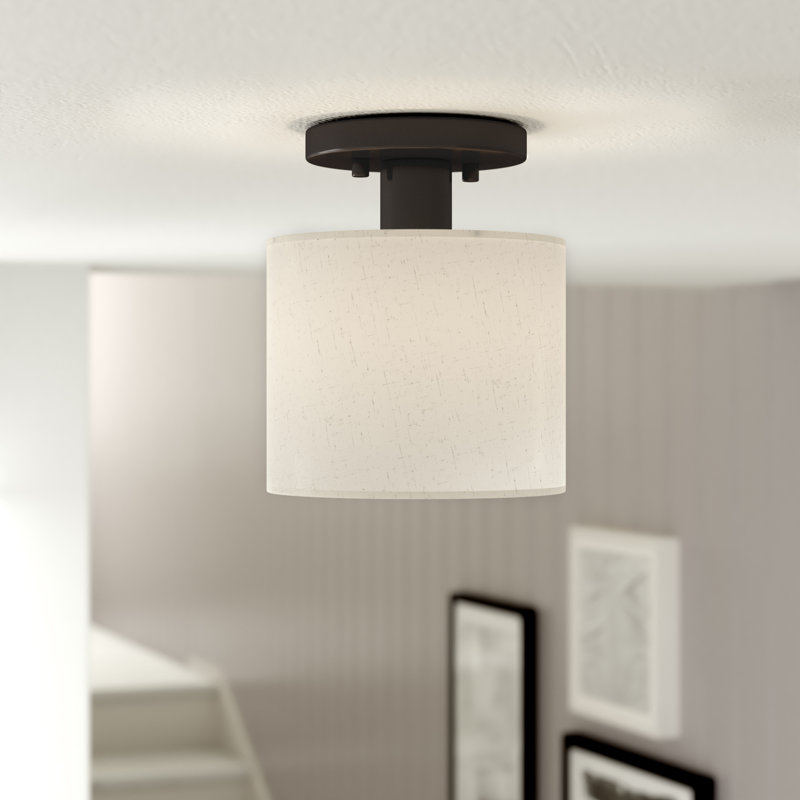 Darian Fabric Semi Flush Mount, English Bronze, 8.5" H x 7" W x 7" D