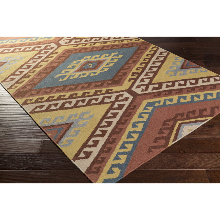 Tapis rouge / beige en laine tissé à la main Feliciana