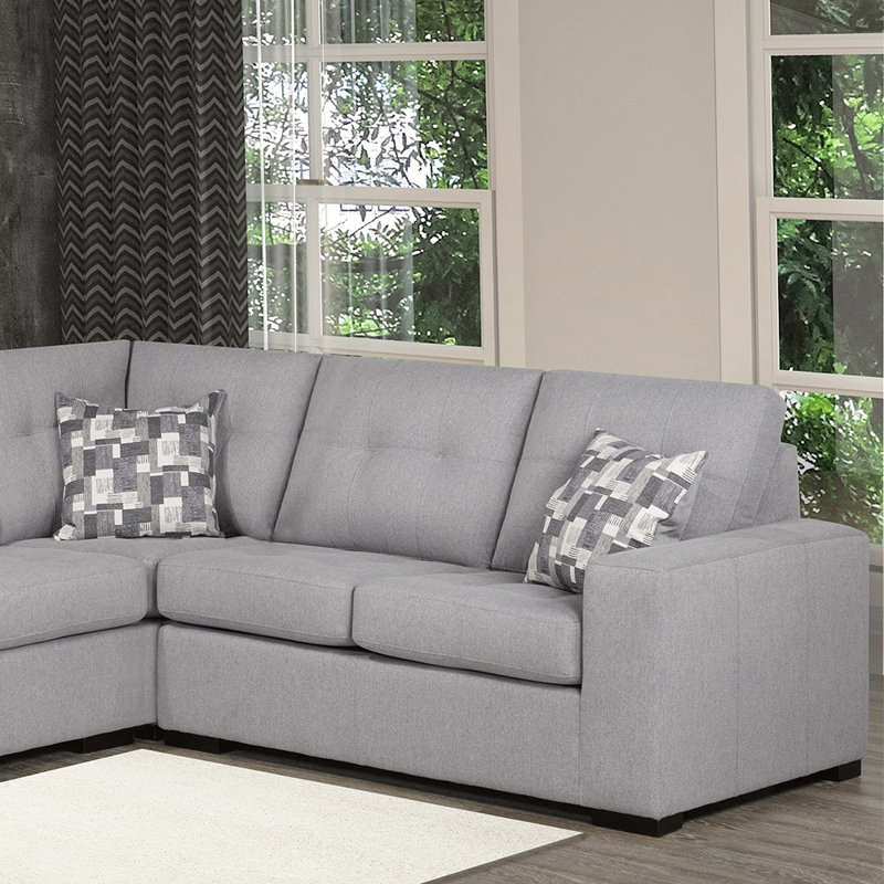 Upholstered L-Shaped Sectional Reversible, Silver 100% Polyester