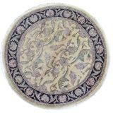 Wool Oriental Area Rug in Cream/Purple/Navy Blue