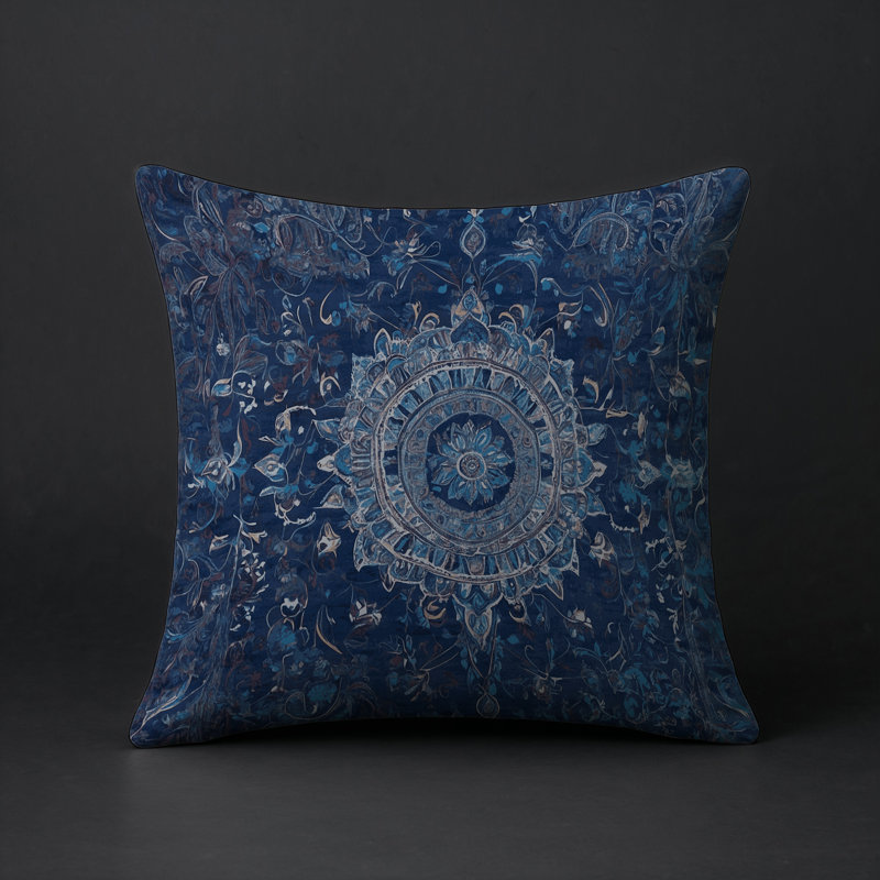 Coussin décoratif intérieur / extérieur gris Modern Modern, Gris / bleu oriental, Carré 16 po