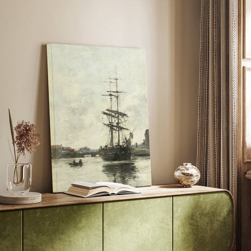Imprimé nautique rétro XLI, H 28 po x l 19 po, Toile tendue, Pas de tapis