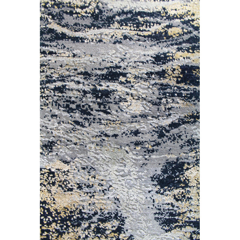 Tapis bleu en laine et soie tissés à la main Wisp