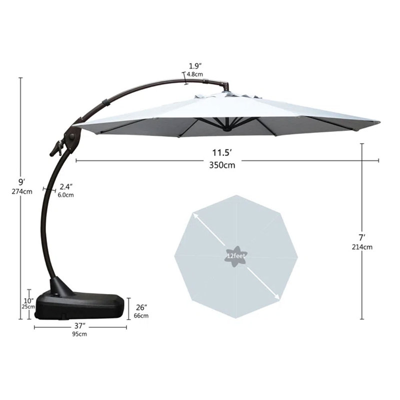 Oram 138'' Cantilever Sunbrella Umbrella with base, Canvas Granite