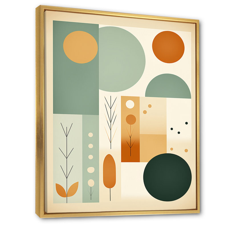 «Midcentury Minimal Abstract Geometric Art», reproduction d'art, H 32 po x l 24 po x P 1 po, Cadre flottant doré