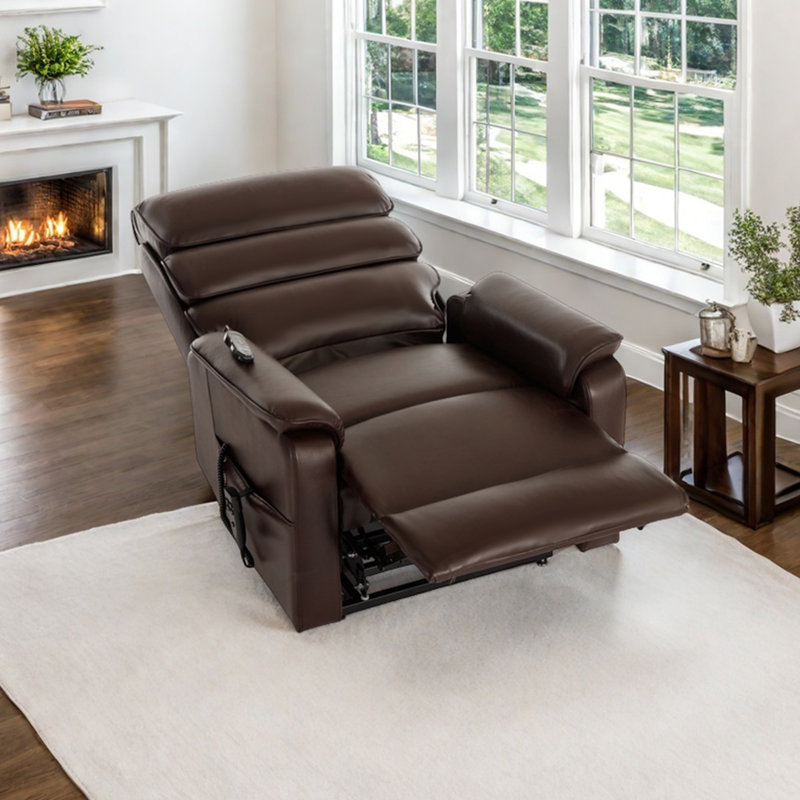 Aura Dual Motor Power Lift Recliner With Thick Back, 180° Flat Recline With Heat And Massage, Dark Brown