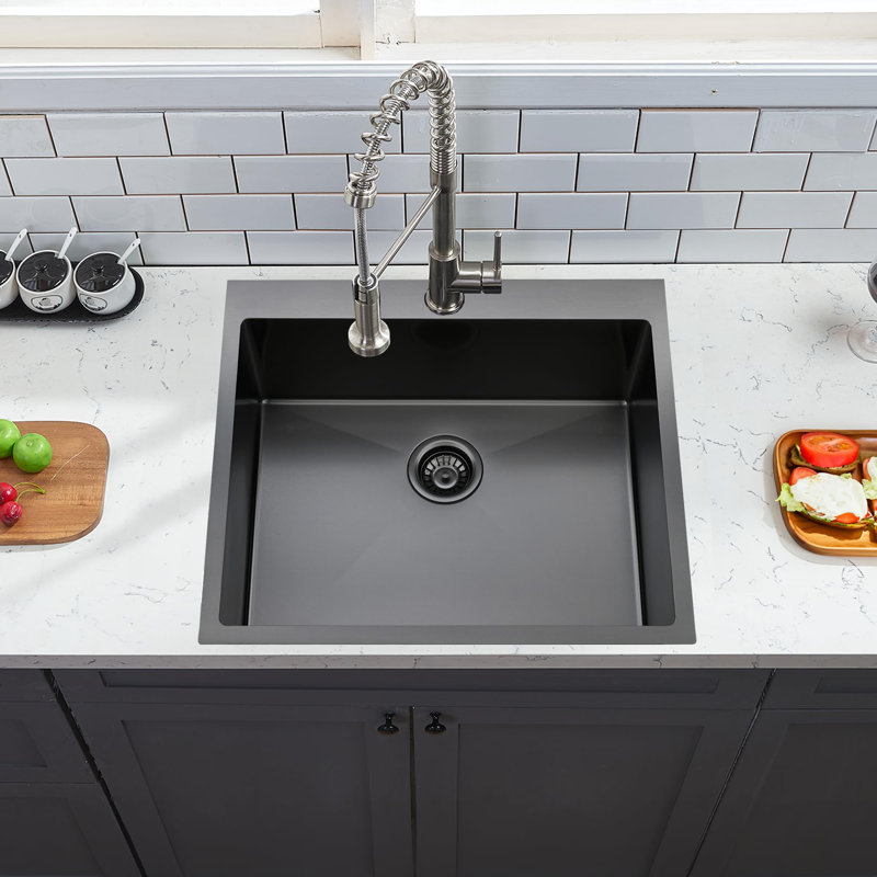  Évier de cuisine à cuve simple en acier inoxydable de calibre 16 de 25 po avec accessoires