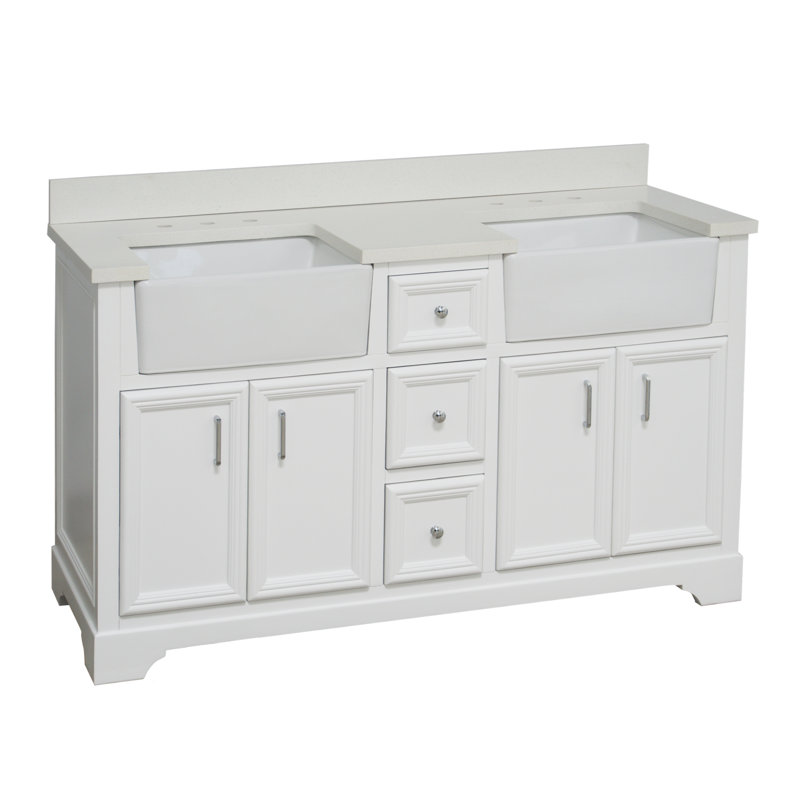 Ensemble de meuble-lavabo double 60 po Emiliano, Blanc, Quartz