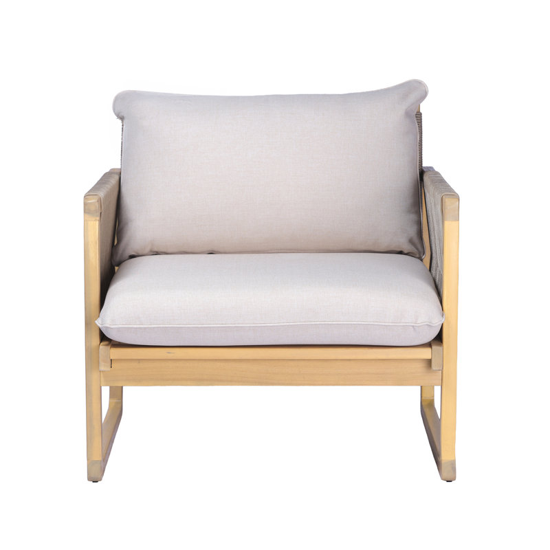 Fauteuil club d'extérieur en bois d'acacia de style côtier Olivette, 1