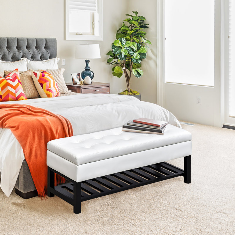 Banc de rangement avec repose-pieds 44 po, Blanc