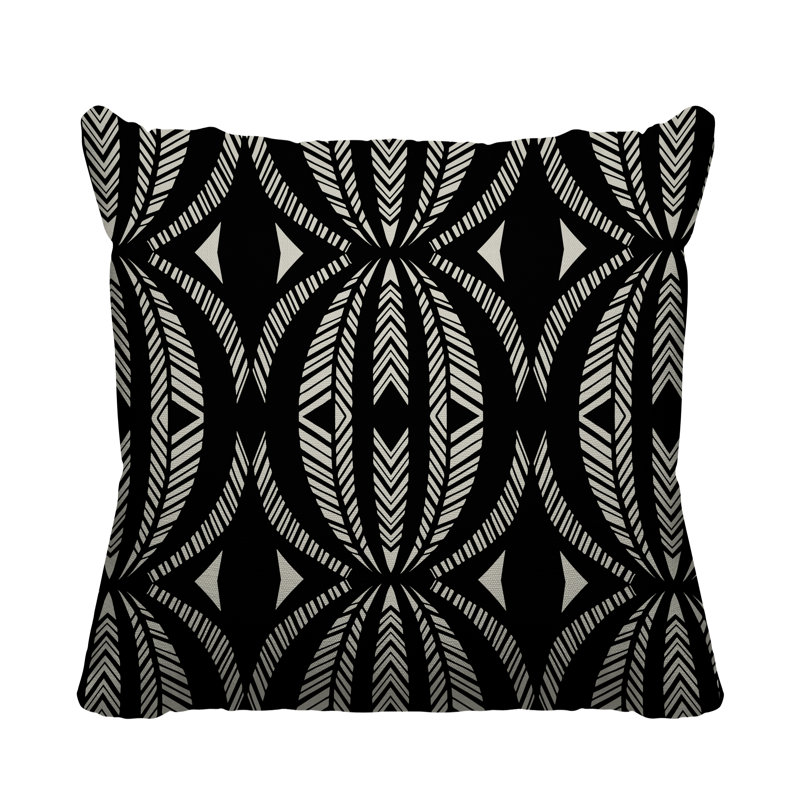 Coussin décoratif intérieur / extérieur Kiva Abstract Tribal, L 15 po x H 15 po, Noir