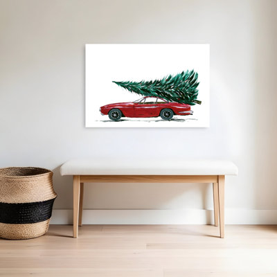 Vintage Christmas Tree Drive Abstract Classic Retro Landscape Nature Wall Art Print 1 Piece Wrapped Canvas Wall Art