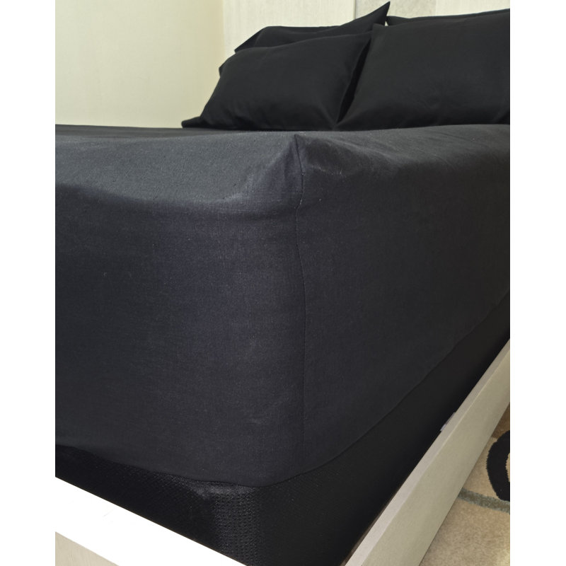 Linen Fitted Sheet, Full XL Fitted Sheet, Black