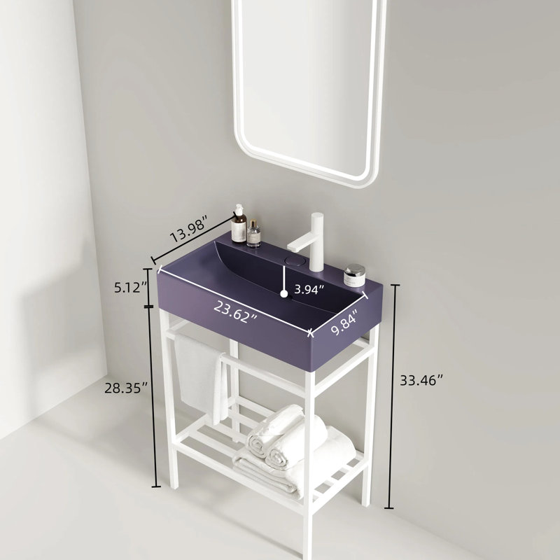 Lavabo de salle de bain 24 po en céramique mauve, aspect moderne et lavabo hygiénique avec trou pour robinet - surface en céramique brillante extensible