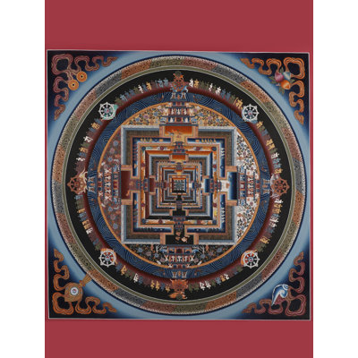 Tibetan Kalachakra Time Wheel Mandala Art - Large Square Hand-Painted Thangka with 24K Gold Details, Authentic Buddhist Sacred Geometry Meditation Decor 31.5" x 31.5"