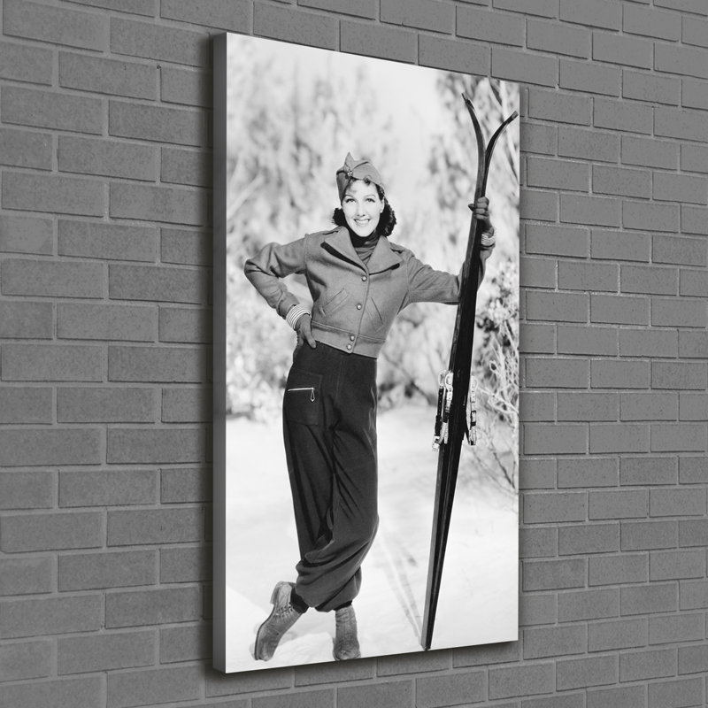 Woman With Skis - Wrapped Canvas Print