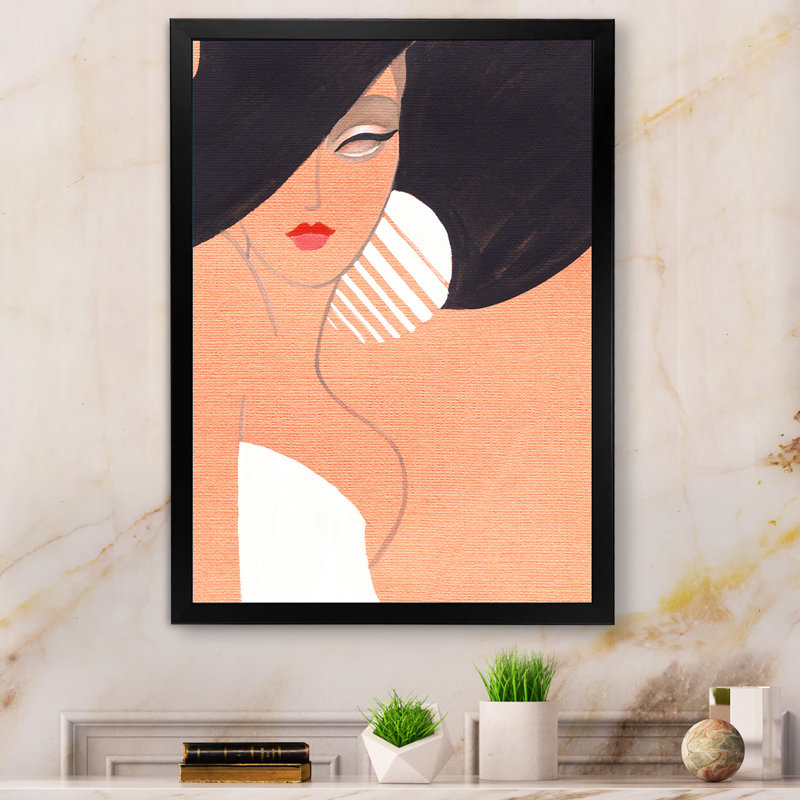 Portrait d'un mannequin élégant - Mid-Century, Impression noire sur toile encadrée, H 32 po x l 16 po x P 1 po