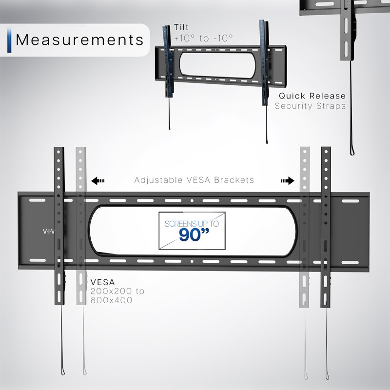 Support mural VIVO pour écrans de 60 à 120 pouces, VESA maximum 900 x 600 mm (Mount-vw120f), H 16,7 po x l 35 po x P 2,5 po