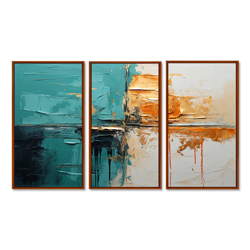 Towerside - Abstract Wall Art Set, 40" H x 60" W x 1" D, Brown Floater Framed
