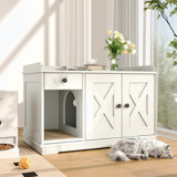 Cat Litter Box Enclosure with Cat Litter Mat and Storage Drawer Side Table