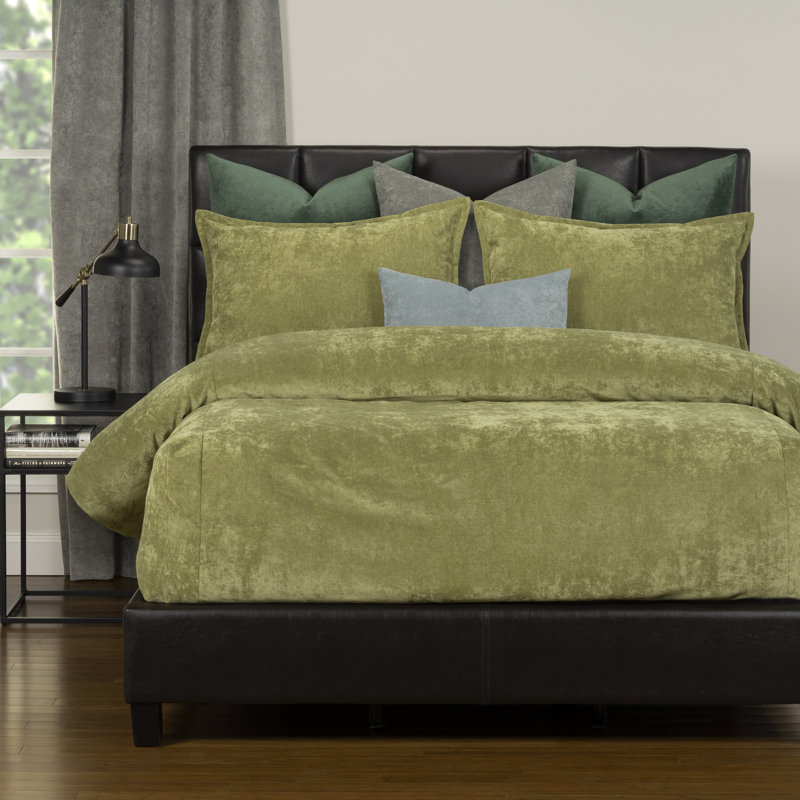 Mixology Velvet Bed Cap Comforter Set with Sewn Corners, Olive, King Comforter + 6 Additional Pieces