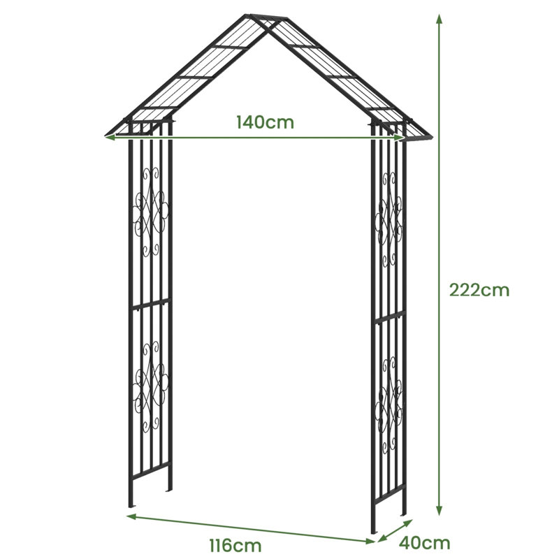 140cm W x 40cm D Metal Arbour in Black