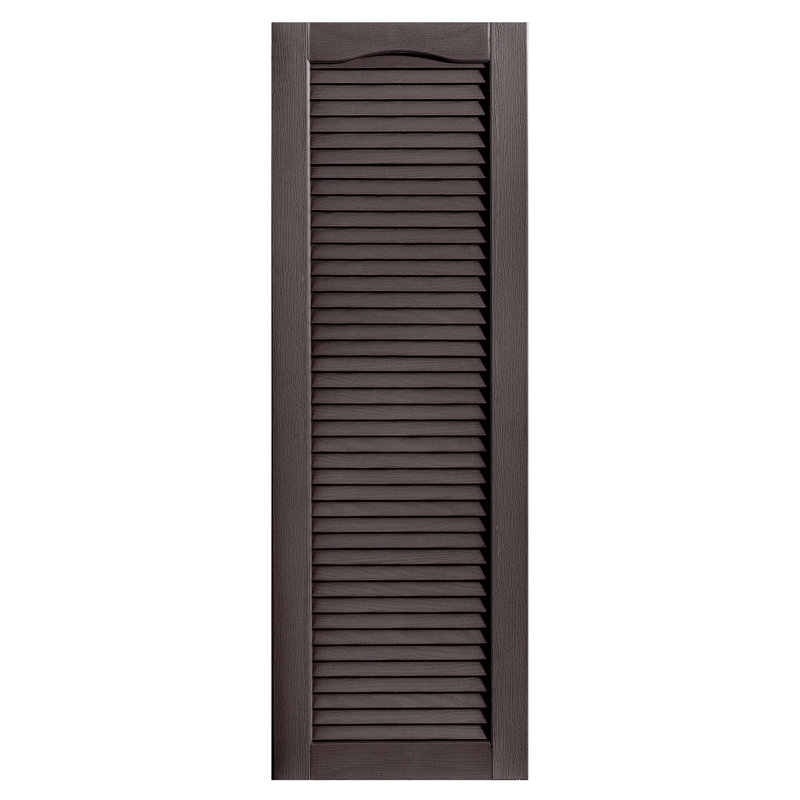 Paire de volets à persiennes cathédrale style pleine longueur ouverts, 16 po, 43 po, Chocolat