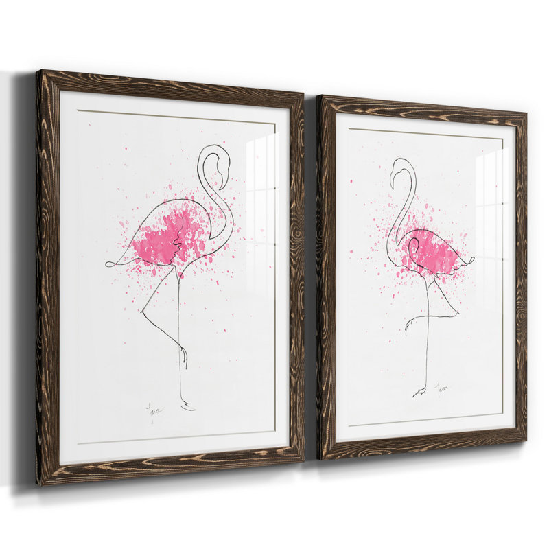 Flamingo Splash I - ensemble de 2 reproductions d'art, H 20 po x l 17 po x P 1 po, Papier, cadre noyer, Blanc